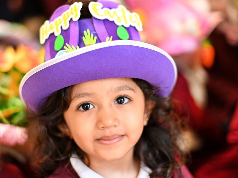 Easter bonnets Pupils with their colourful creations
