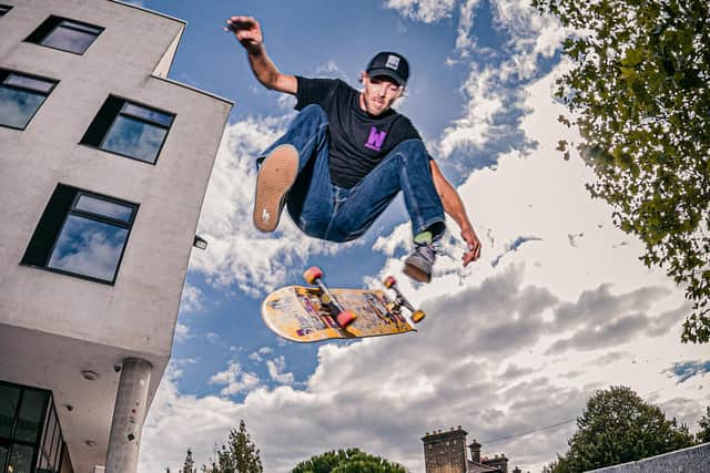 Sam Greest, from Gosport, performs a varial heelflip.  Picture by Paul Scott/@oldskoolpaul