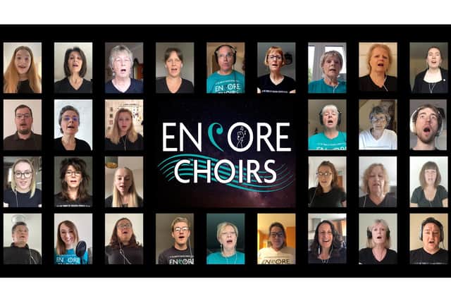 Encore Choirs, based in Petersfield and Farnham, are run by Portsmouth resident Josh Robinson and his fiancee Gemma Ford. Members of the group recorded a virtual performance of Josh's song Let Light, Let Love to support Age UK. Pictured: A screen grab from the uplifting video