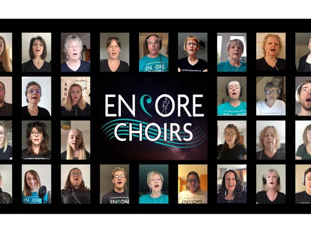 Encore Choirs, based in Petersfield and Farnham, are run by Portsmouth resident Josh Robinson and his fiancee Gemma Ford. Members of the group recorded a virtual performance of Josh's song Let Light, Let Love to support Age UK. Pictured: A screen grab from the uplifting video