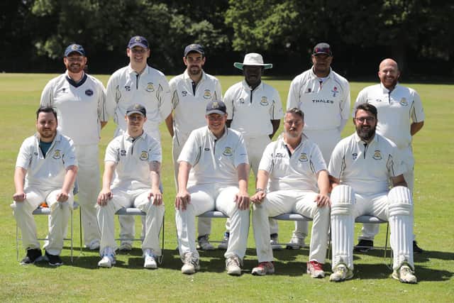 Rowner 1sts line up before  their Hampshire League derby with Rowner 2nds.  Desron Spring, who went on to hammer 165, is third from right in the back row.
Picture: Sam Stephenson.