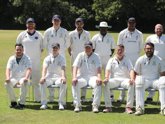 Rowner 1sts line up before  their Hampshire League derby with Rowner 2nds.  Desron Spring, who went on to hammer 165, is third from right in the back row.
Picture: Sam Stephenson.