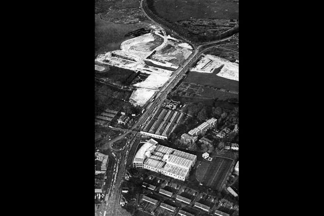 The newly-built News Centre at Hilsea in 1969 with work beginning on what would become Portsbridge roundabout - with no trace of the A27 or M27 in sight