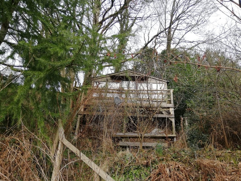 This shed is Shed of the year 2009, built by Steven Harwood
At 5 metres square,I designed it in my head and built it myself. Because it is on a very steep bank a platform was constructed on stilts first and then the cabin was built directly onto this. It incorporates a compost toilet room with hand washing facilities and boasts bunk beds, a woodburner and Sky TV. With a a wall of glass windows facing south, it makes the most of a fantastic view over the valley in which we live. A veranda in the front allows you to sit in the fresh air and take in the scenery and sound of local cows mooing.