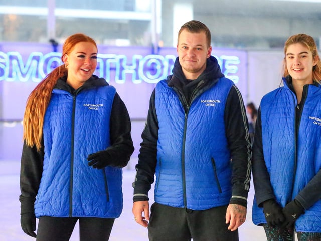 Ice marshalls, from left, Hannah Waters, Darren Matkin and Louise Burt. Portsmouth on Ice opens, rink in Guildhall Square, Portsmouth
Picture: Chris Moorhouse (jpns 251123-15)