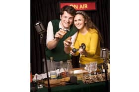 Two out-of-work actors have created a podcast called Two Actors Walk Into a Bar. Pictured: Scarlett Briant and David McCulloch appearing in The 39 Steps: A Live Radio Drama