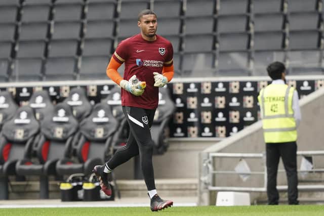 Gavin Bazunu was Pompey's man of the match at MK Dons, according to Gaffer for a Day Ryan Fisher. Picture: Jason Brown/ProSportsImages
