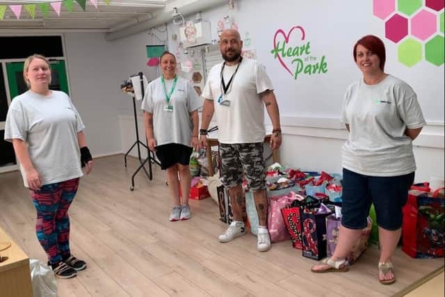 Volunteers for 13ANK in Leigh Park which has been working hard to help families during the coronavirus pandemic. Left to right: Rhea Thompson, Rachel Bond, Darren McKenna and Nikki Fletcher at Leigh Park Community Centre