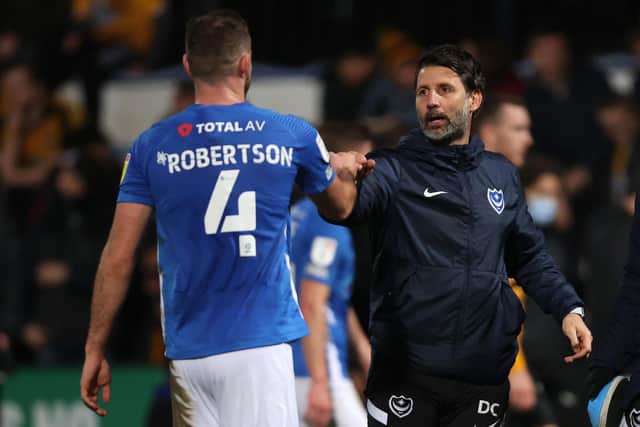 Clark Robertson and Danny Cowley at Cambridge tonight. (Photo by Julian Finney/Getty Images)