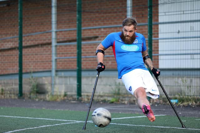 TJ Yates training with the Pompey Amputee football team this week. Picture: Chris Moorhouse