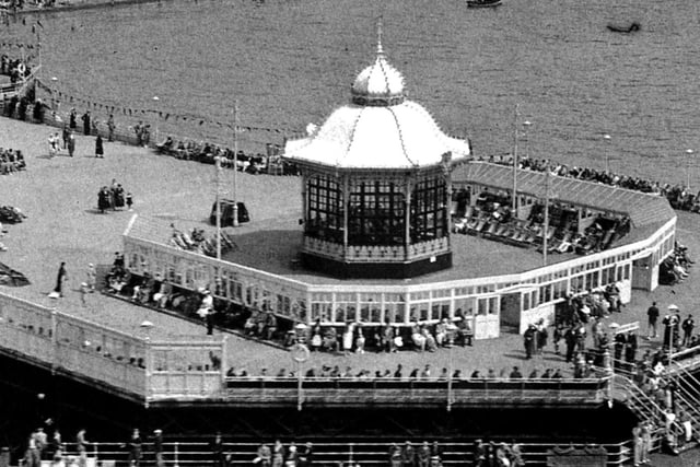 South Parade Pier, Southsea, with packed beaches in the background in the 1930's