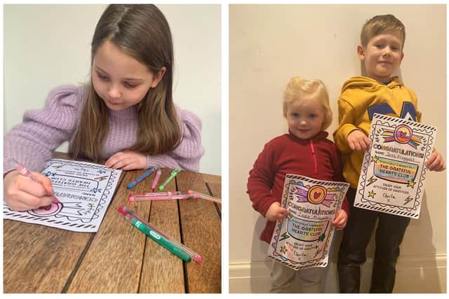 Harlow Casey from Portchester taking part in the workshop by The Grateful Hearts Club, and Joss and Indie Froggatt, right