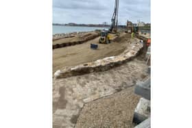Flood defences being built in Southsea are set to be diverted off course to avoid damaging 18th century walls discovered during excavation work - pictured is the fully-exposed 18th century wall