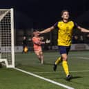 Danny Burroughs has just scored Moneyfields' fifth goal against Winchester