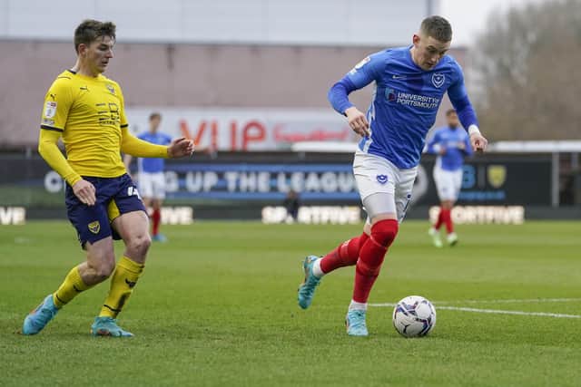 Ronan Curtis, seen here leaving Steve Seddon behind, was Gaffer for a Day Andrew Lovell's choice as Pompey man of the match at Oxford United. Picture: Jason Brown/ProSportsImages