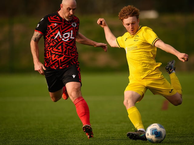 Action from Harvest's 4-1 win at home to Locks Heath (red and black kit) in the Hampshire Premier League. Picture: Keith Woodland (180321-1150)