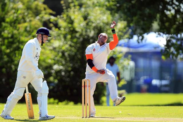 Captain Dawn Ambi bowling for Kerala against Fareham & Crofton 2nds. Picture: Chris Moorhouse