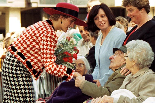 1992 Princess Diana stops to talk to people in Guildhall Square Portsmouth. Picture: Ian Hargreaves 3794-8