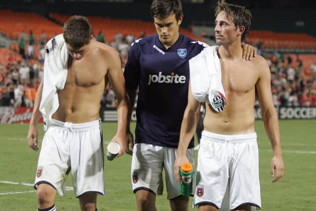 Marlon Pack with Joel Ward and Tommy Smith in Washington following a pre-season defeat against DC United in July 2010. Picture: Colorsport/Joe Pepler