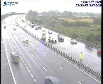 Two lanes are blocked on the A27 this morning. Picture: Highways England