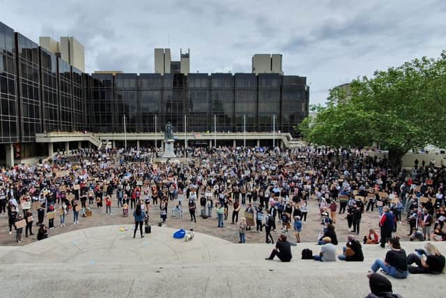 Protesters at the Black Lives Matter event on June 4 2020 in Guildhall Square in Portsmouth. Picture: Habibur Rahman