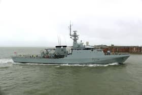 HMS Spey sailing into Portsmouth Harbour. Picture: Adam Jenkins