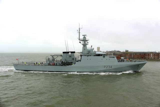 HMS Spey sailing into Portsmouth Harbour. Picture: Adam Jenkins