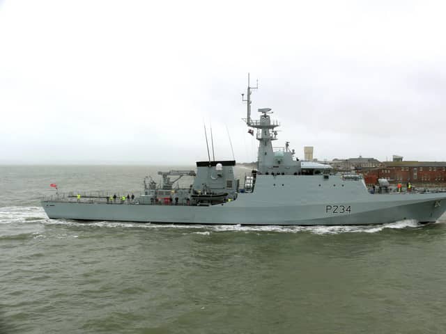 HMS Spey sailing into Portsmouth Harbour. Picture: Adam Jenkins