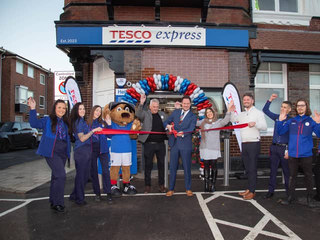 A new Tesco Express has opened in St George's Road, Old Portsmouth on Wednesday 15th November 2023

Pictured: MP Stephen Morgan with staff outside the Tesco Express store with Nelson the Pompey mascot marking the opening of the store

Picture: Habibur Rahman