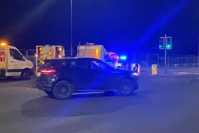 Eastern Road in Portsmouth closed at 7pm on Sunday, January 23, 2022 after a pedestrian was hit by a car 
Picture: Tom Cotterill