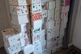A few of the boxes collected from local schools