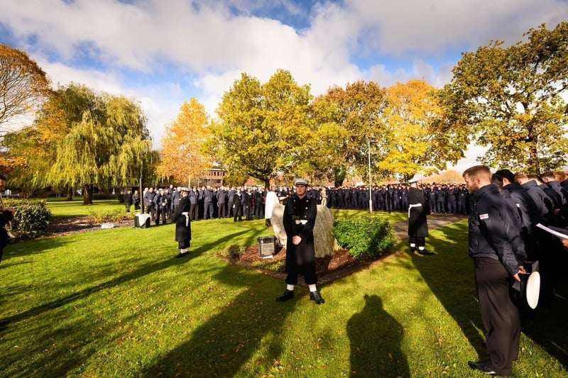 Military personnel paying their respects at HMS Collingwood.
