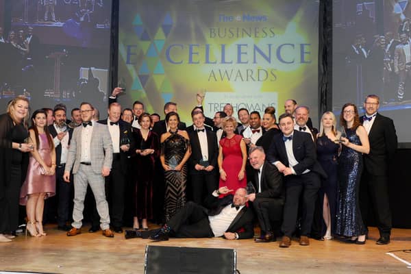 Winners from the The News, Portsmouth Business Excellence Awards 2020 with (right) Mark Waldron, editor of The News, Portsmouth.

Picture: Sarah Standing (210220-8562)