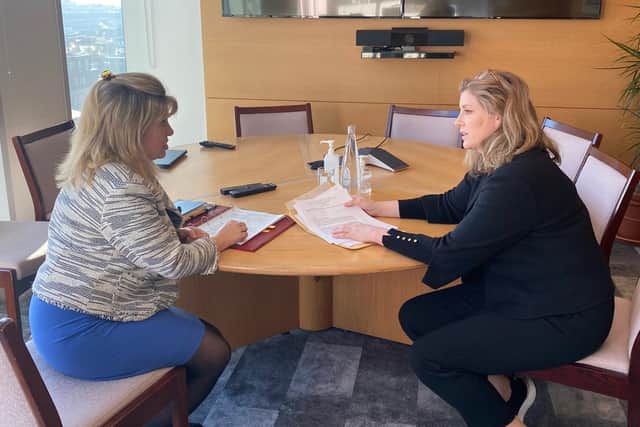 Health minister Maria Caulfield and Penny Portsmouth MP discussing dental provision in Portsmouth.