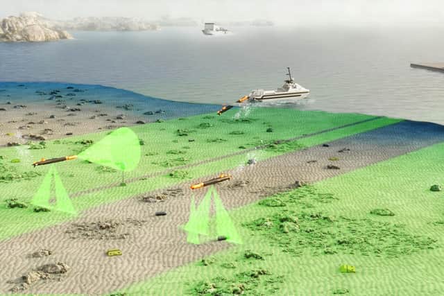 A CGI showing how the drones could be used to scan the seabed for mines
