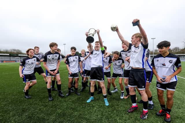 Fleur de Lys Nelson celebrate their win in the U18 Challenge Cup Final. Picture: Chris Moorhouse