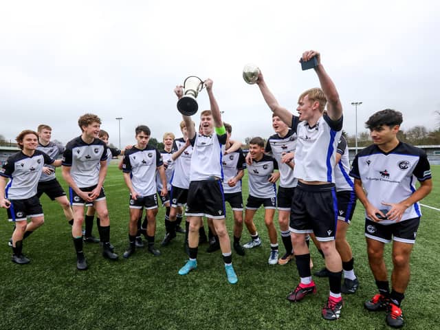 Fleur de Lys Nelson celebrate their win in the U18 Challenge Cup Final. Picture: Chris Moorhouse