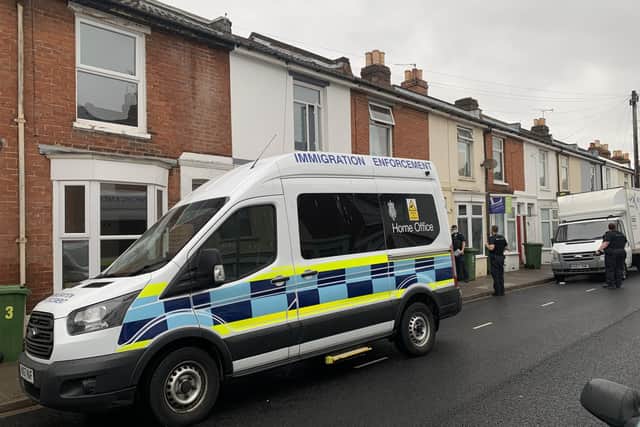 Immigration Enforcement in Talbot Road, Southsea, on June 18 2021 at 8am.