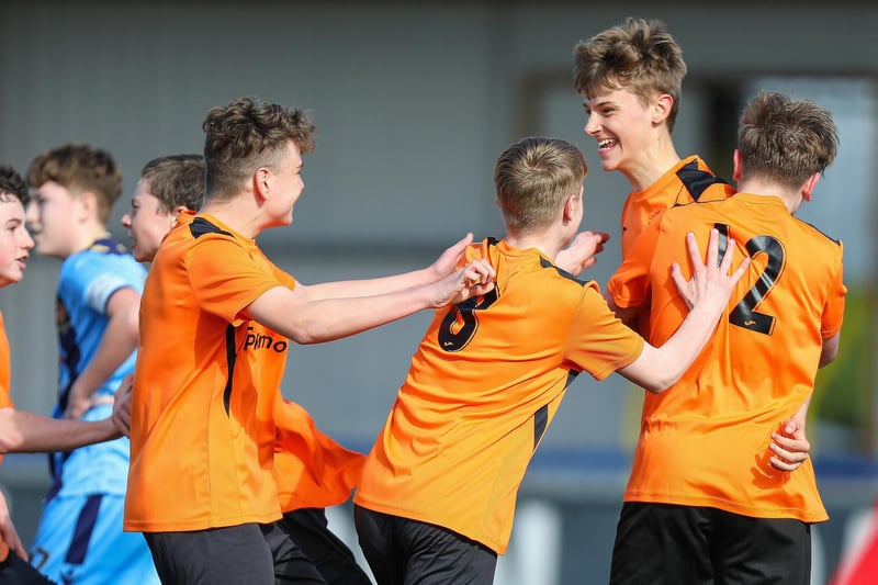 Jack Sanders, second right, celebrates his goal. Picture: Chris Moorhouse