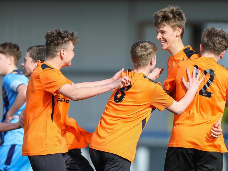 Jack Sanders, second right, celebrates his goal. Picture: Chris Moorhouse