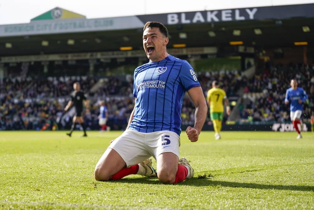 Regan Poole celebrates scoring Pompey's fifth in their 5-3 at Norwich. Picture: Jason Brown/ProSportsImages