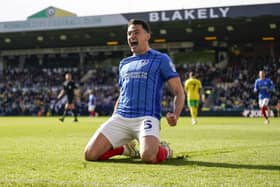 Regan Poole celebrates scoring Pompey's fifth in their 5-3 at Norwich. Picture: Jason Brown/ProSportsImages