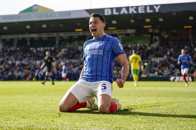 Regan Poole celebrates scoring Pompey's fifth in their 5-3 at Norwich. Picture: Jason Brown/ProSportsImages