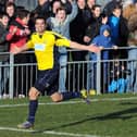 Tim Sills celebrates one of his two goals in Gosport Borough 2014 FA Trophy semi-final second-leg win over Hawks at Privett Park. Picture: Paul Jacobs (14568-26)