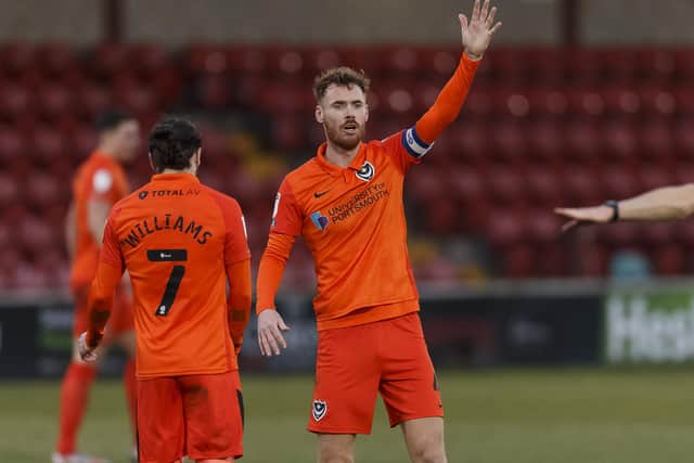 Tom Naylor of Portsmouth during the Sky Bet League One match between Fleetwood Town and Portsmouth at Highbury Stadium on January 16th 2021 in Fleetwood, England. (Photo by Daniel Chesterton/phcimages.com)