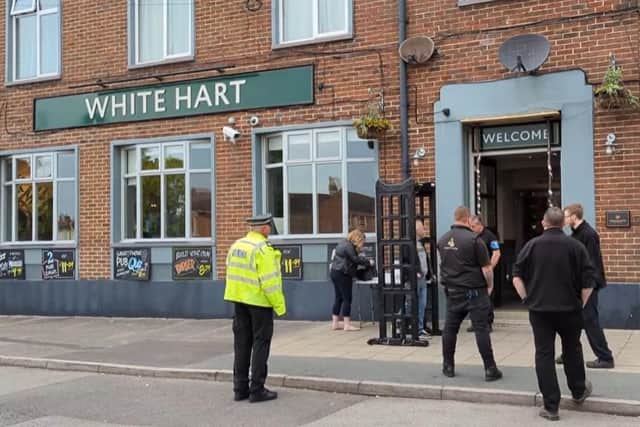 Gosport police search for weapons at pub. Hants police