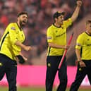 James Vince, left, celebrates after the Vitality Blast final. Photo by Alex Davidson/Getty Images