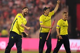 James Vince, left, celebrates after the Vitality Blast final. Photo by Alex Davidson/Getty Images