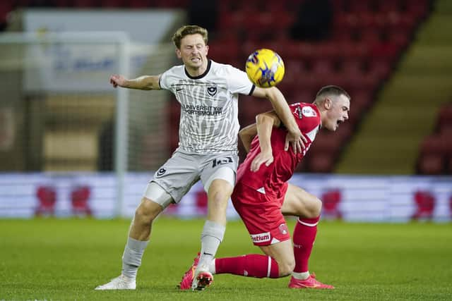 Denver Hume battles for possession in 10-man Pompey's 2-1 success at Leyton Orient in the Bristol Street Motors Trophy. Picture: Jason Brown/ProSportsImages