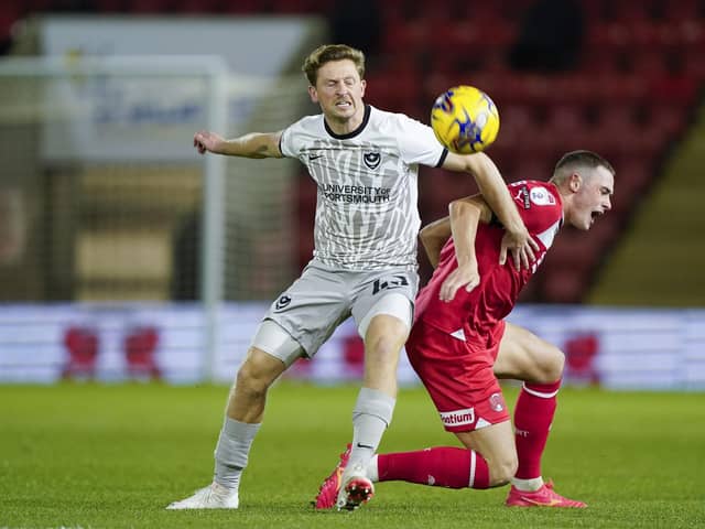 Denver Hume battles for possession in 10-man Pompey's 2-1 success at Leyton Orient in the Bristol Street Motors Trophy. Picture: Jason Brown/ProSportsImages